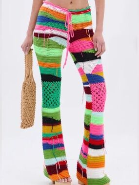 NWT Crochet Patchwork Pants - Multicolor
